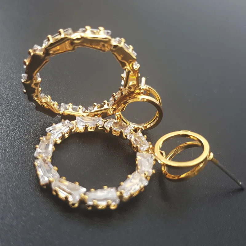 Модные серьги женские золотые для женщин циркониевые стразы серебряные сережки