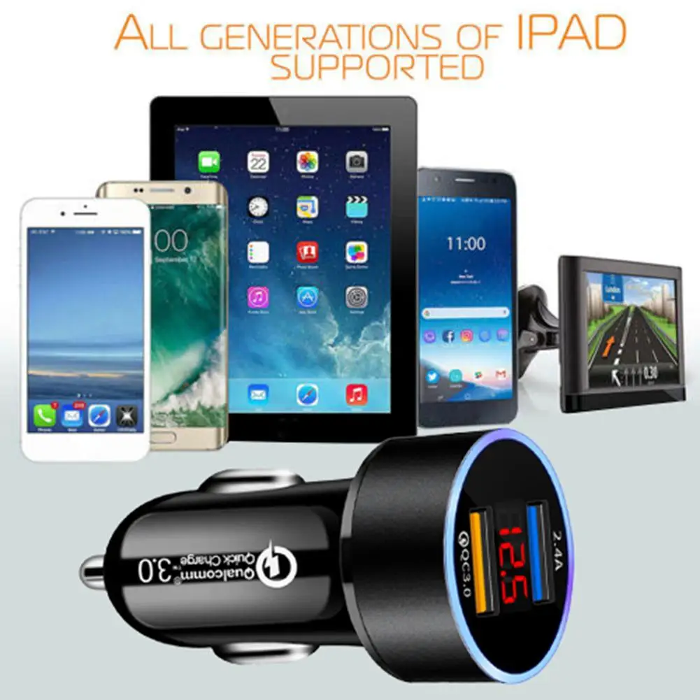 car charger 3 1a digital display dual usb car charger qc 3 0 usb 12v car adapter cigarette lighter voltage meter temperaturevol free global shipping