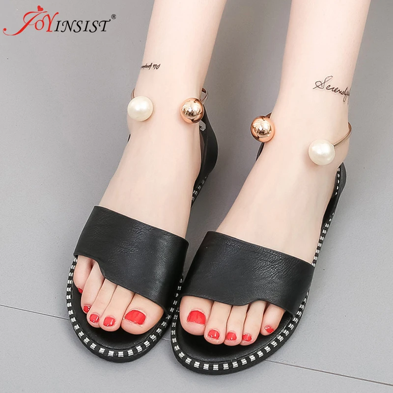 Женские римские сандалии без шнуровки однотонные шлепанцы с круглым носком и