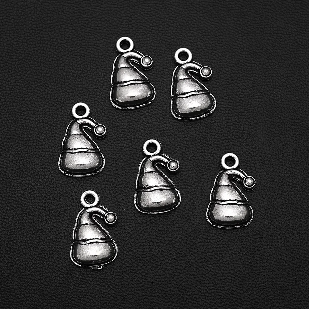 

50pcs/Lots 11x17mm Antique Silver Plated Christmas Hat Charm Alloy Metal Winter Pendants For DIY Jewelry Making Findings Crafts