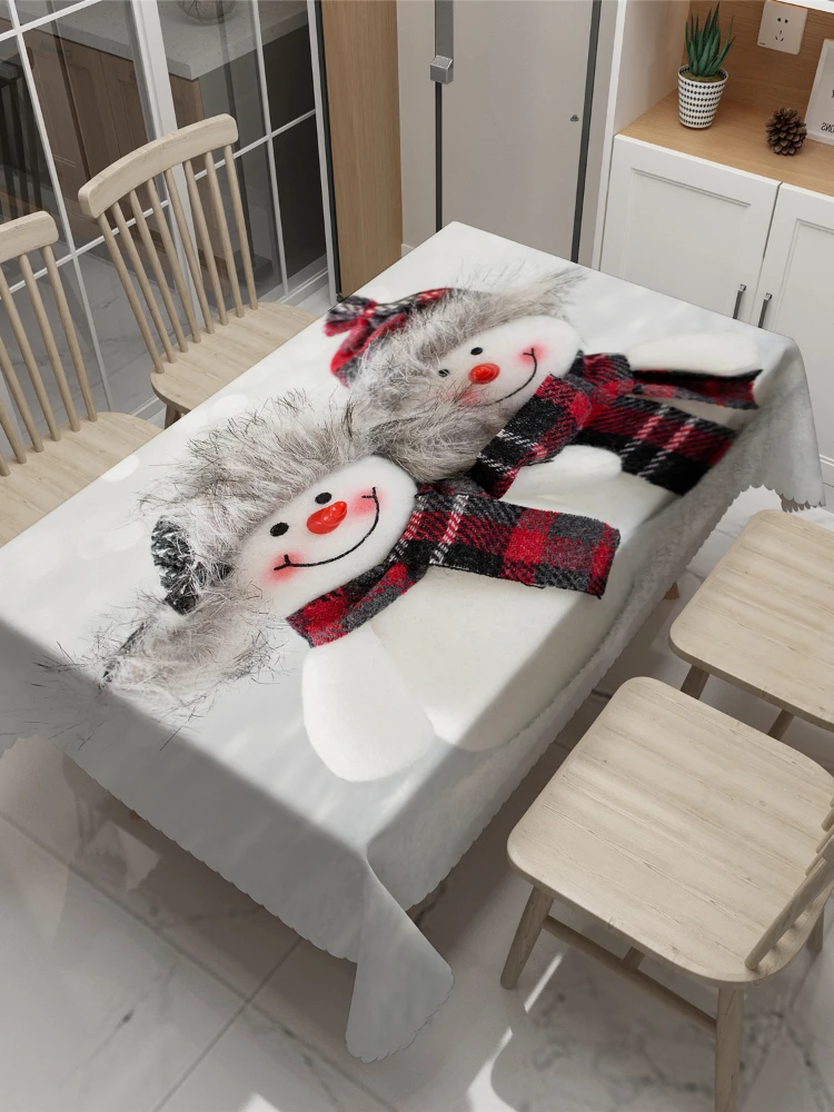 

Nórdico redondo 3d mesa de jantar decoração toalha natal boneco de neve ano novo engrossar tecido retangular e pano mesa