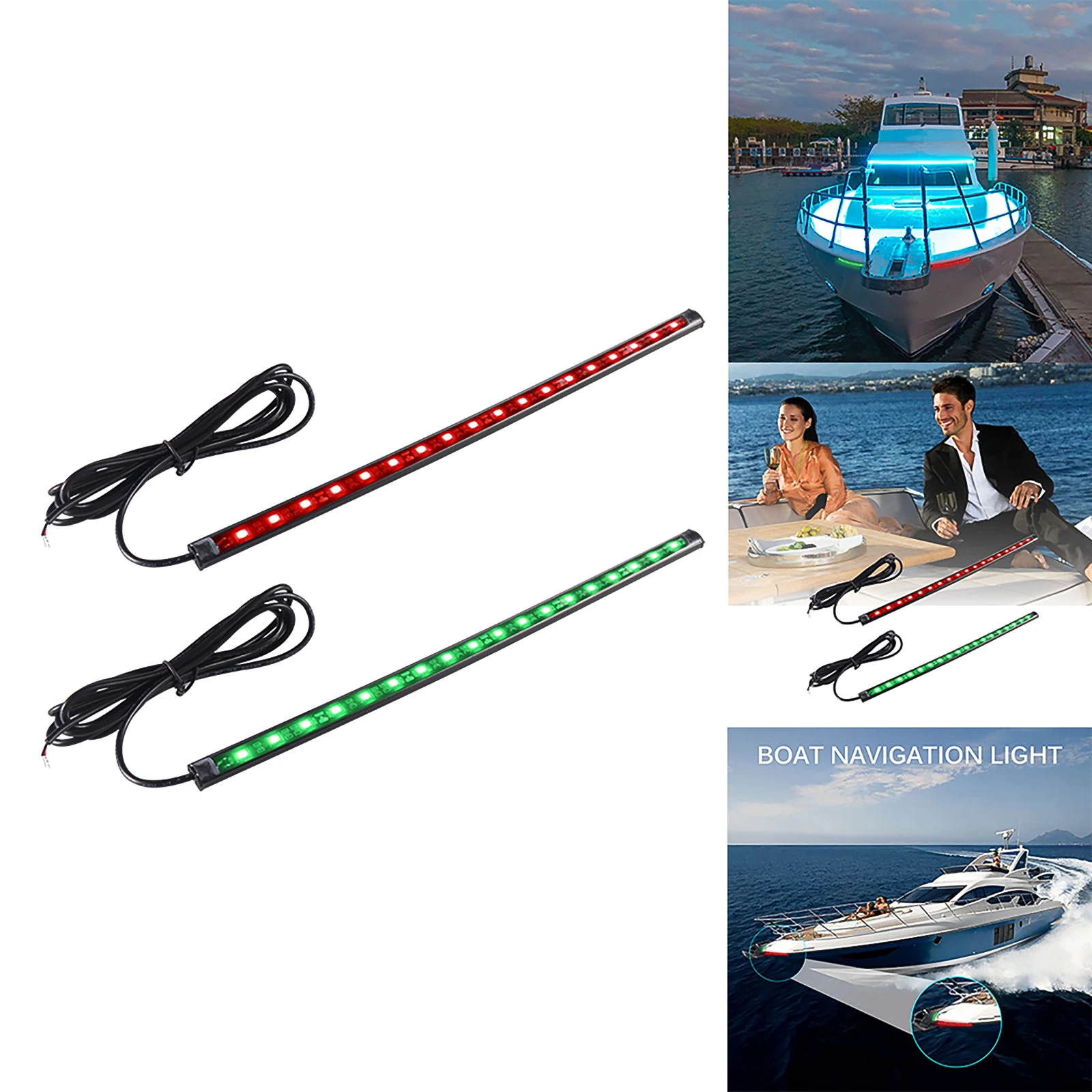 

1 Pair Red/Green LED Navigation Light Strip Waterproof Car Marine Boat Supplies Minimalism Design Low Power Consumption