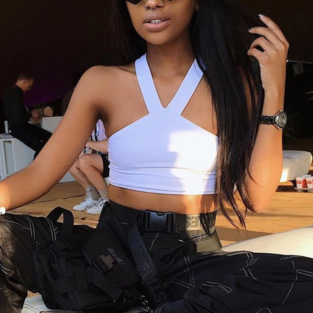 

New arrival solid halter sexy Women Summer Sexy Female Criss Cross Bandage Skinny Crop Top Tank Cut Out Bustier Mujer Verano