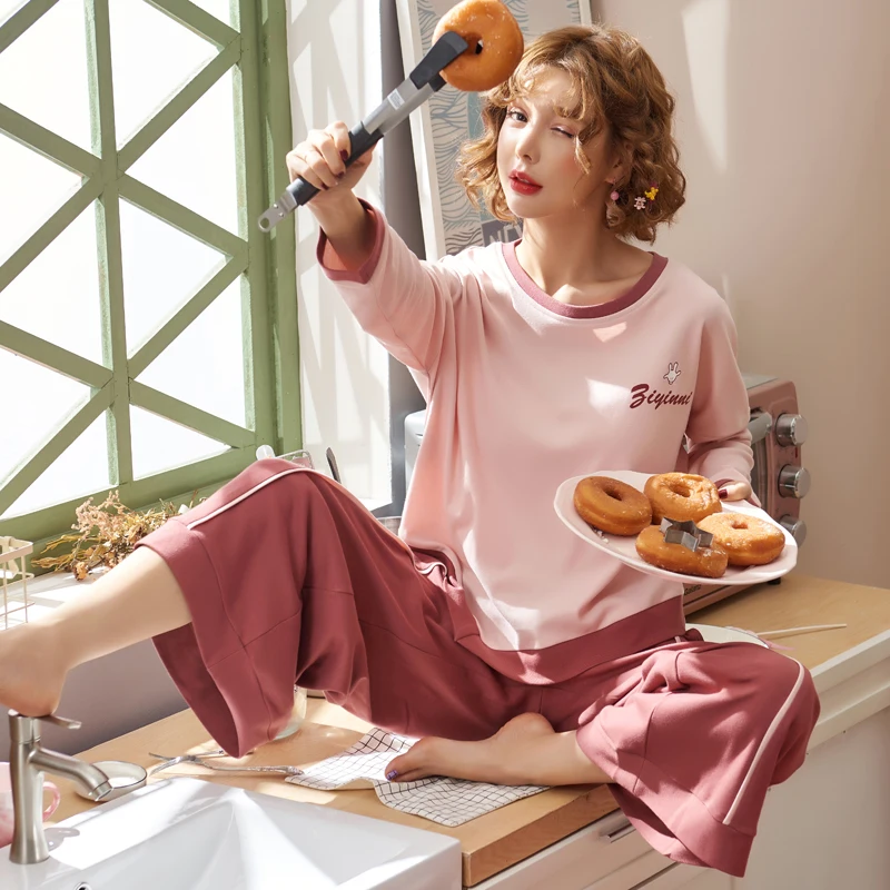 JRMISSLI/осенние женские пижамы из хлопка большие размеры женская пижама Женская с