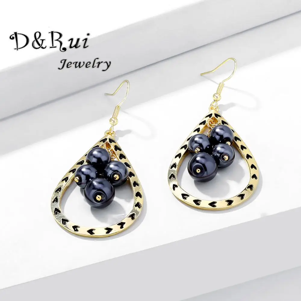 Высококачественные серьги капли воды модные черные жемчужные металлические