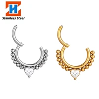 surgical steel piercing nose ring heart shaped zircon hinged segment earrings daith clicker ear cartilage body piercing jewelry