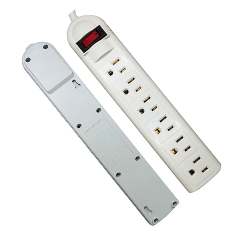 

US Plug 6 Socket Surge Protector Wall-mounted 14AWG Horizontal Power Strip Home Power Socket Switch with Overload X37B