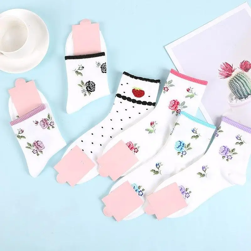 

Women Harajuku Cotton Soft Hipster Party Gifts Sox Female Socks Ankle Socks Fashion Floral Rose Print Lovely Socks
