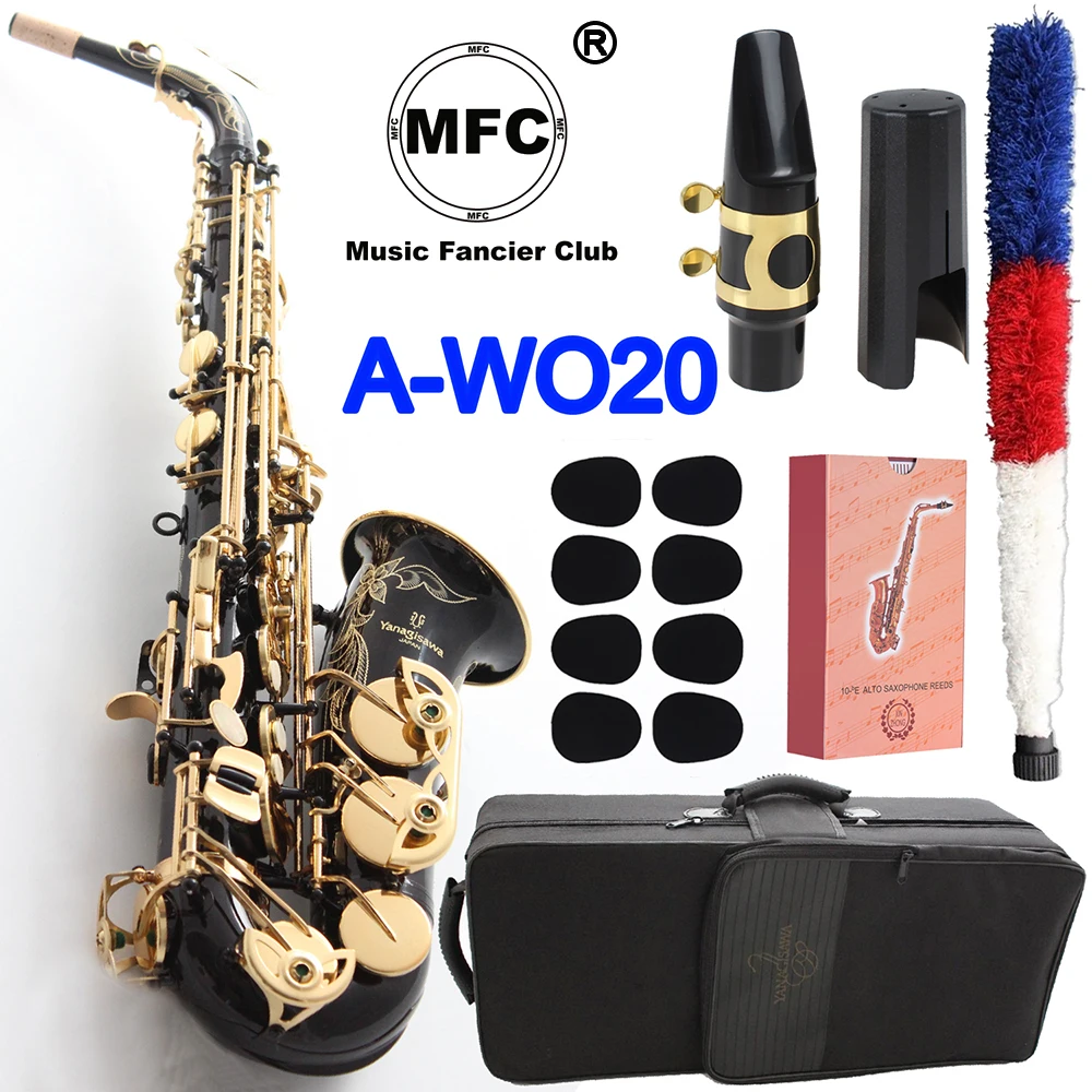 

Brand New Elegant Sound MFC Alto Saxophone A-992 A-WO20 Black Lacquer Sax Alto Mouthpiece Reeds Neck Musical Instrument