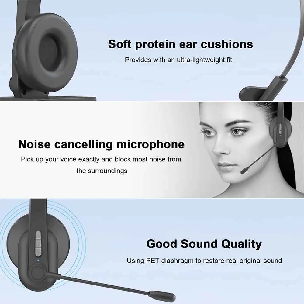 mpow bluetooth 5 0 headphones with charging base microphone noise cancelling business headset for cell phones pc tablet office free global shipping