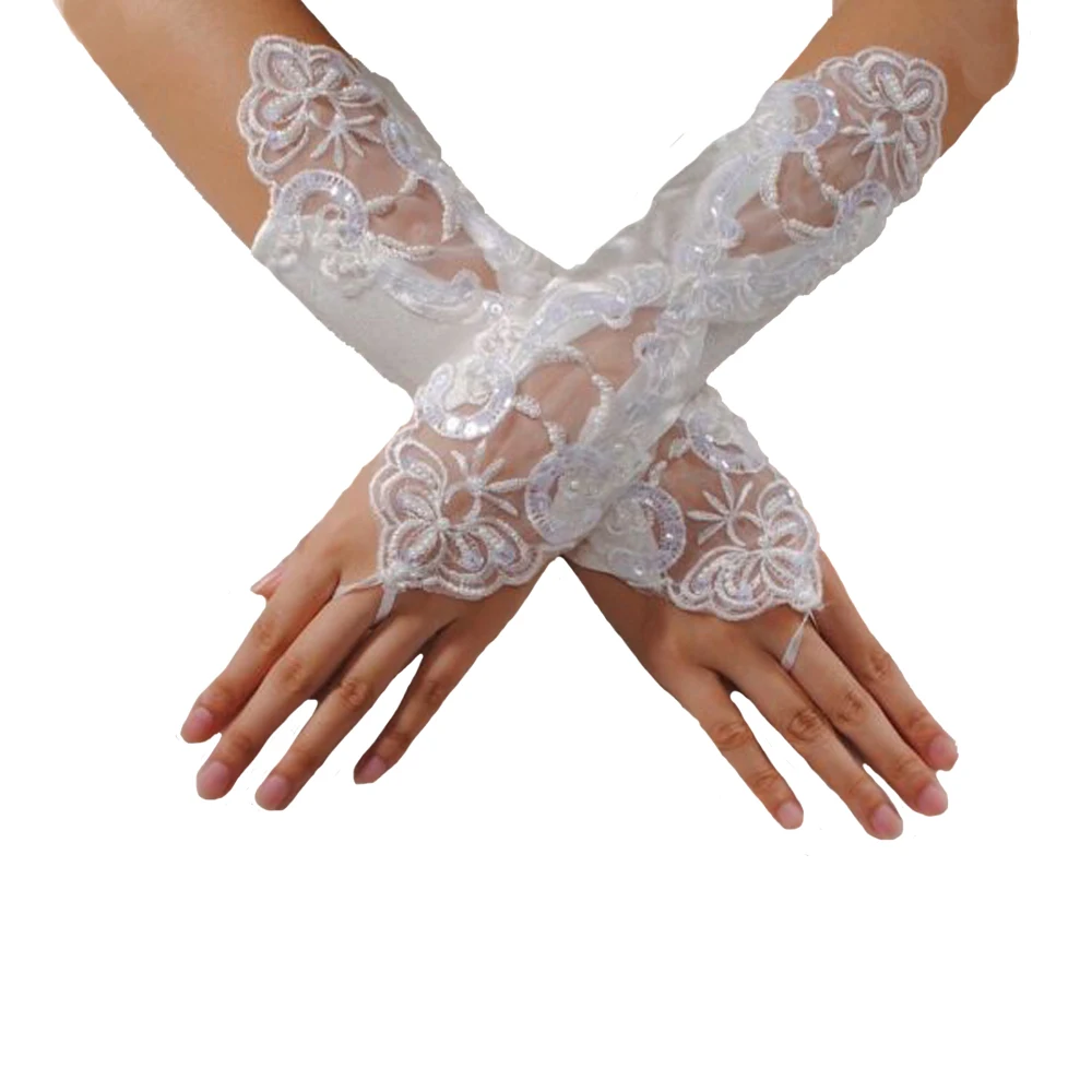 

Women Lace Gloves Fashion Lace Pearl Bead Long Gloves Stretch Fingerless Embroidered Gloves Bride Dress Gloves Girls Gift