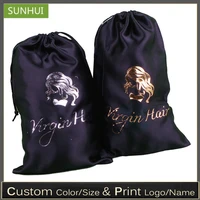 satin hair bag silk packaging bag for makeup lipgloss lashes 12x1615x2018x3030x40cm drawstring gift bag custom logo 20pcs