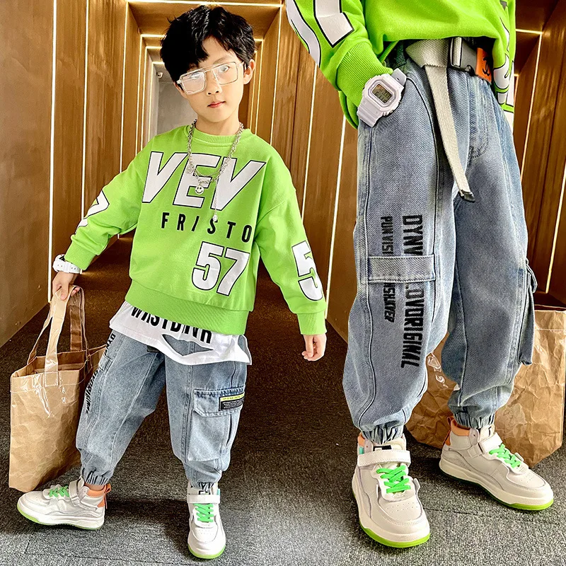 

New Arrival Spring Fall Boys Classic Harem Jeans Children Casual Loose Denim Pants Teens Elastic Waist Trousers Kids Daily Pants