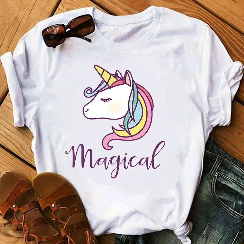 

Cute Unicorn T Shirt Women Harajuku Ullzang Unicornio Kawaii Cartoon Tshirt Female Korean Casual T-shirt 90s Graphic Top Tees