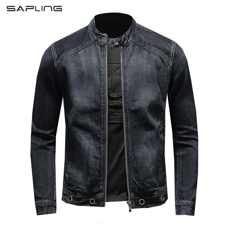 

Mens Motorcycle Biker Jeans Jackets Patchwork Denim Men Stand Collar Slim Fit Streetwear Vintage Jacket Spring Coat Dropshipping