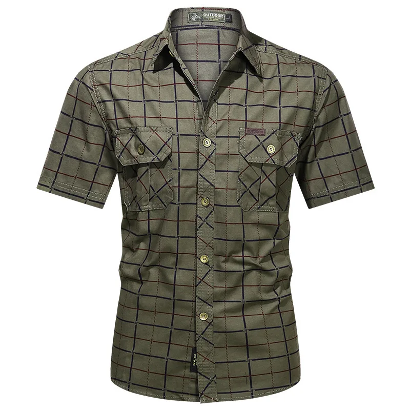 

В стиле милитари, мужская рубашка в клетку летнее повседневное приталенное платье с коротким рукавом рубашки размера плюс 5XL 100% натуральный...