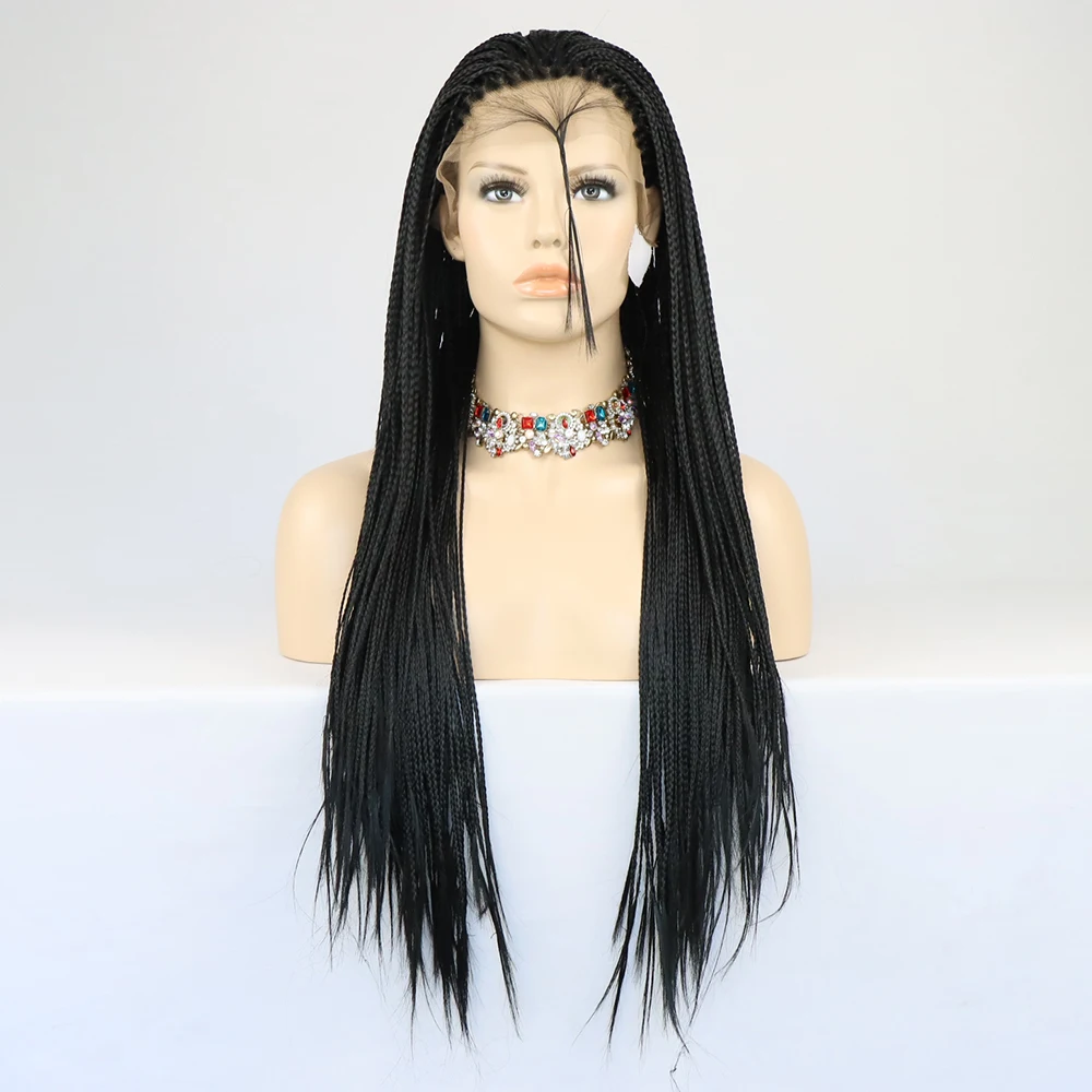 Braided Box Braids Wigs Synthetic Lace Front Wigs for Women Long Straight Hair Transparent Lace Wigs with Baby Hair Cosplay Wigs