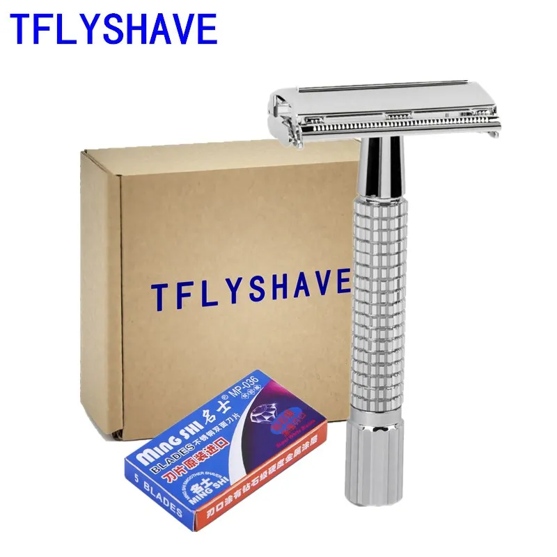TFLYSHAVE мужская двойная бритва Классическая Безопасная с 5 лезвиями в подарок