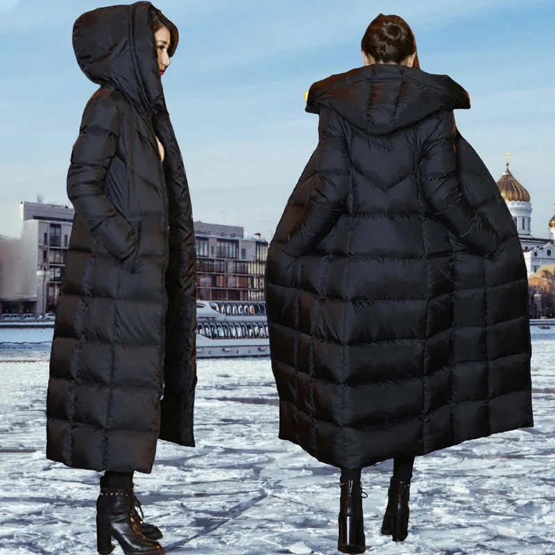 Women Hooded Down Jacket Winter Long Down Coat High Quality Black Daily Casual Outwear SMD-0366