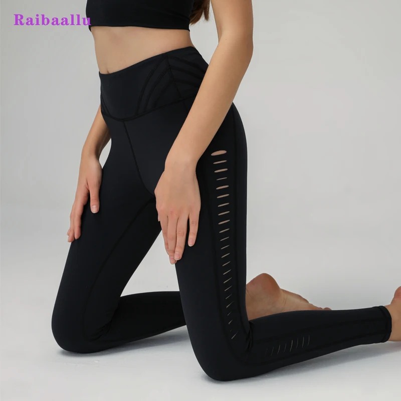 

Raibaallu Female Sport Legging High Waist Side Hollow Out Slim Goga Bodybuilding Pants Qucik Dry Breathable Gym Fitness Trousers