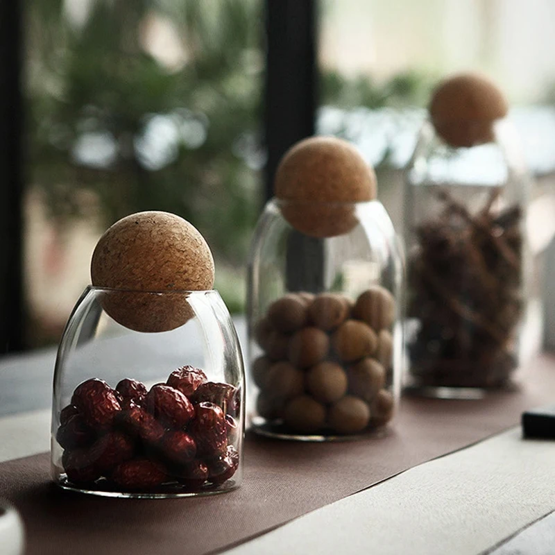 

3Pcs Multifunctional Sealed Can Kitchen Storage Bottles Glass Tea Candy Jars with Cork Lid Food Grains Coffee Bean Container Jar