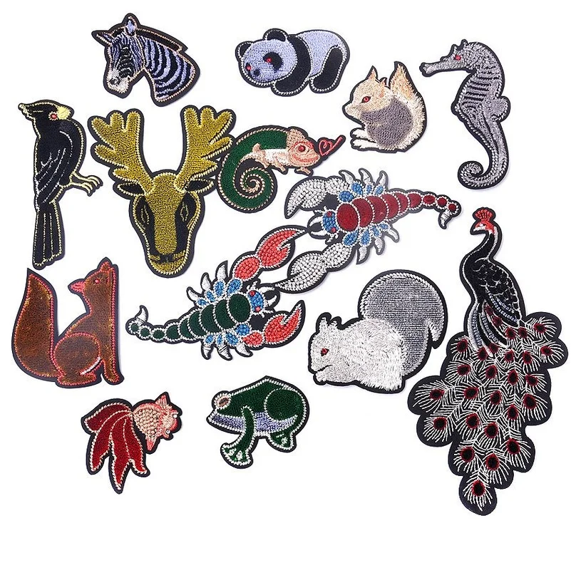 

50pcs/Lot Embroidery Patches Letters Clothing Decoration Accessories Animal Shrimp Horse Diy Iron Heat Transfer Applique