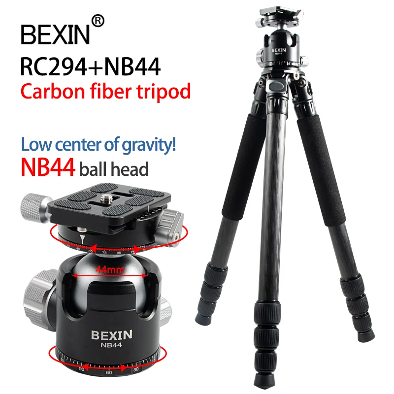 

BEXIN RC294+NB44 New Design Outdoor portable no-axis photography camera Carbon Fiber Tripod Low Gravity Aluminum alloy Ball Head