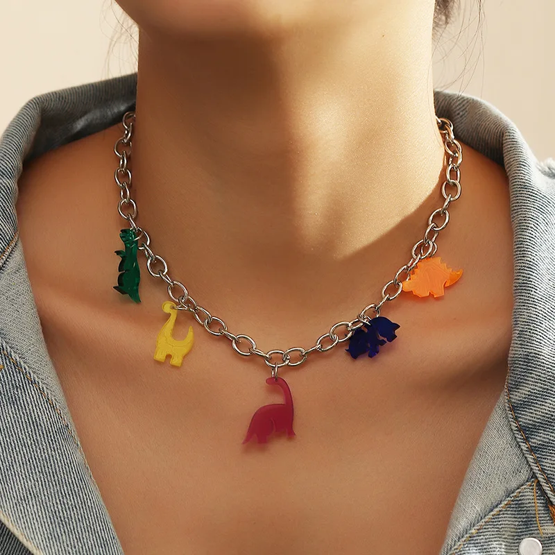 

New Cute Animals Dinosaur Acrylic Charms Pendant Necklace Jewelry for Women Girls Party Birthday Clavicle Chain Necklace Jewelry