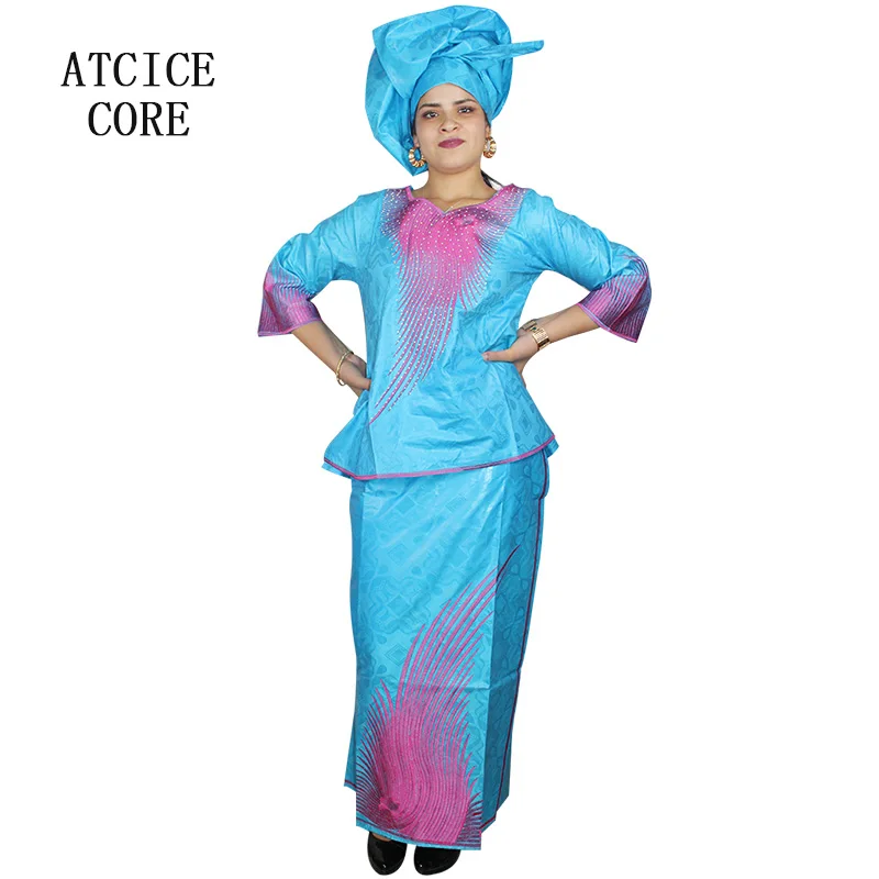 Африканские платья для женщин Базен риче вышивка дизайн короткий рэппер с шарфом