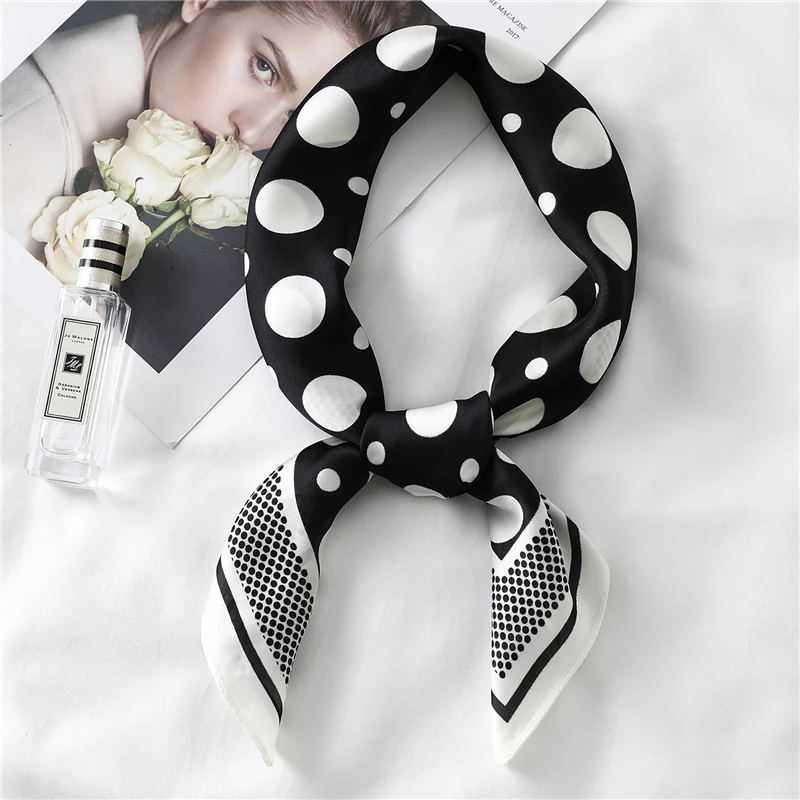 Женский шелковый шарф квадратный дизайнерский шейный платок в горошек для офиса