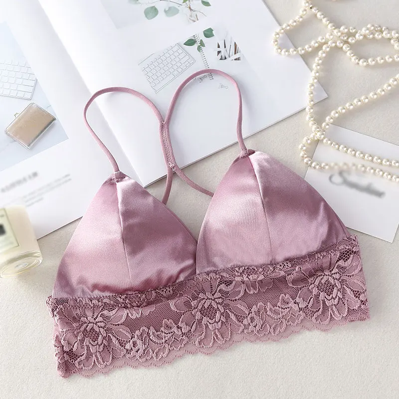 

1 PC Hot Sold Fashion New Spaghetti Strap Underwear Camisole Crop Top Tube Top Sexy Satin Silk Beauty Women Solid Color Bras