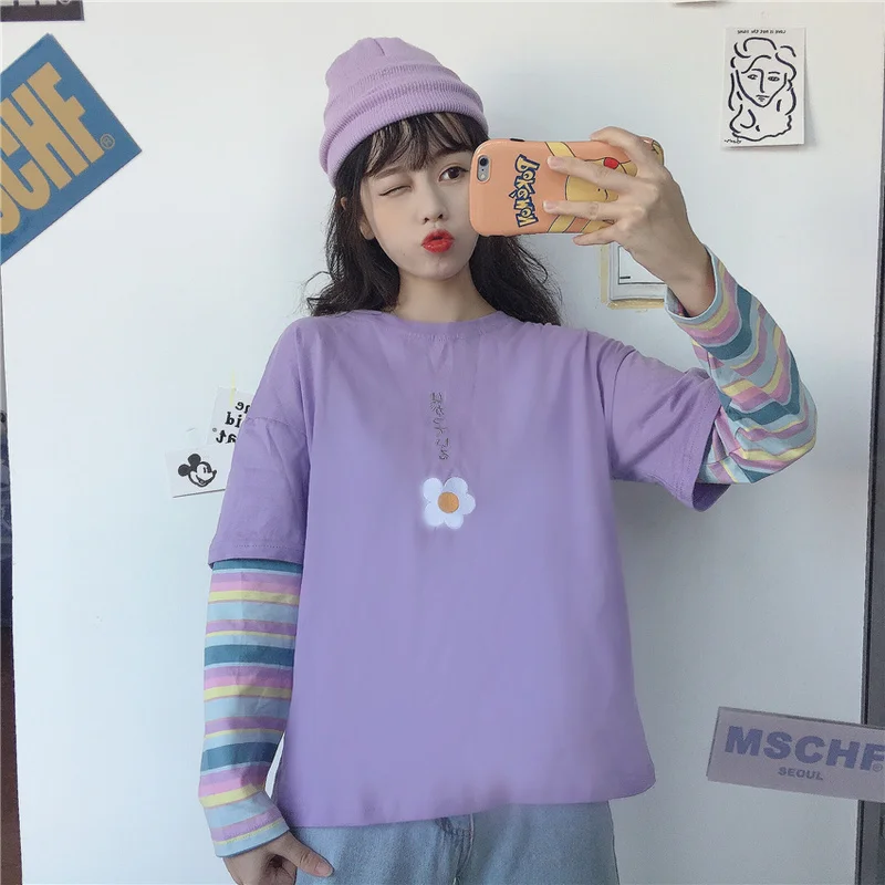 Повседневные Цветочные Лоскутные радужные полосы имитация двух частей