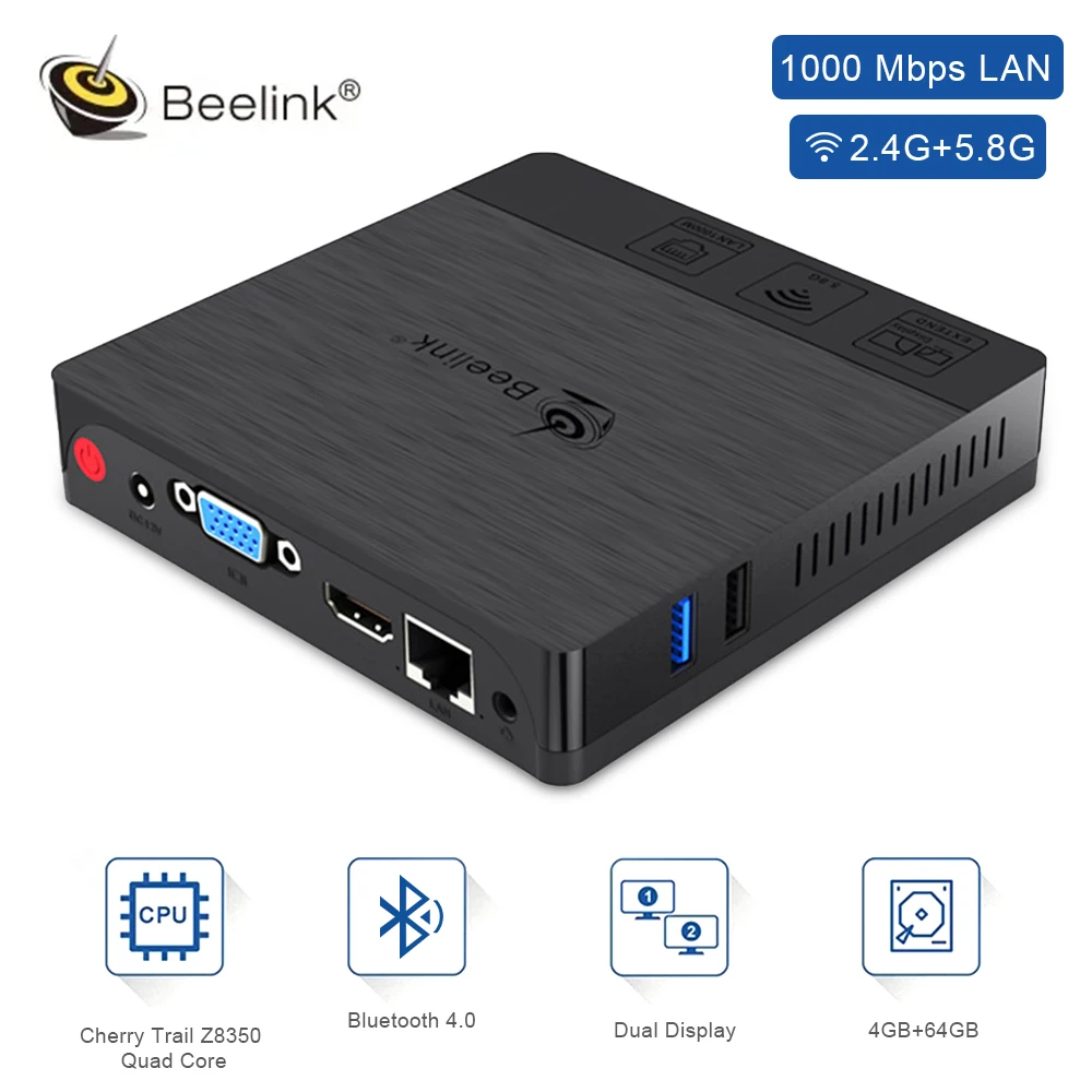 

Mini PC Z8350 CPU Processor 4GB DDR4 RAM 64GB ROM TV Box 2.4G+5.8G Bluetooth 4.0 Mini PC Windows 10 Home Office