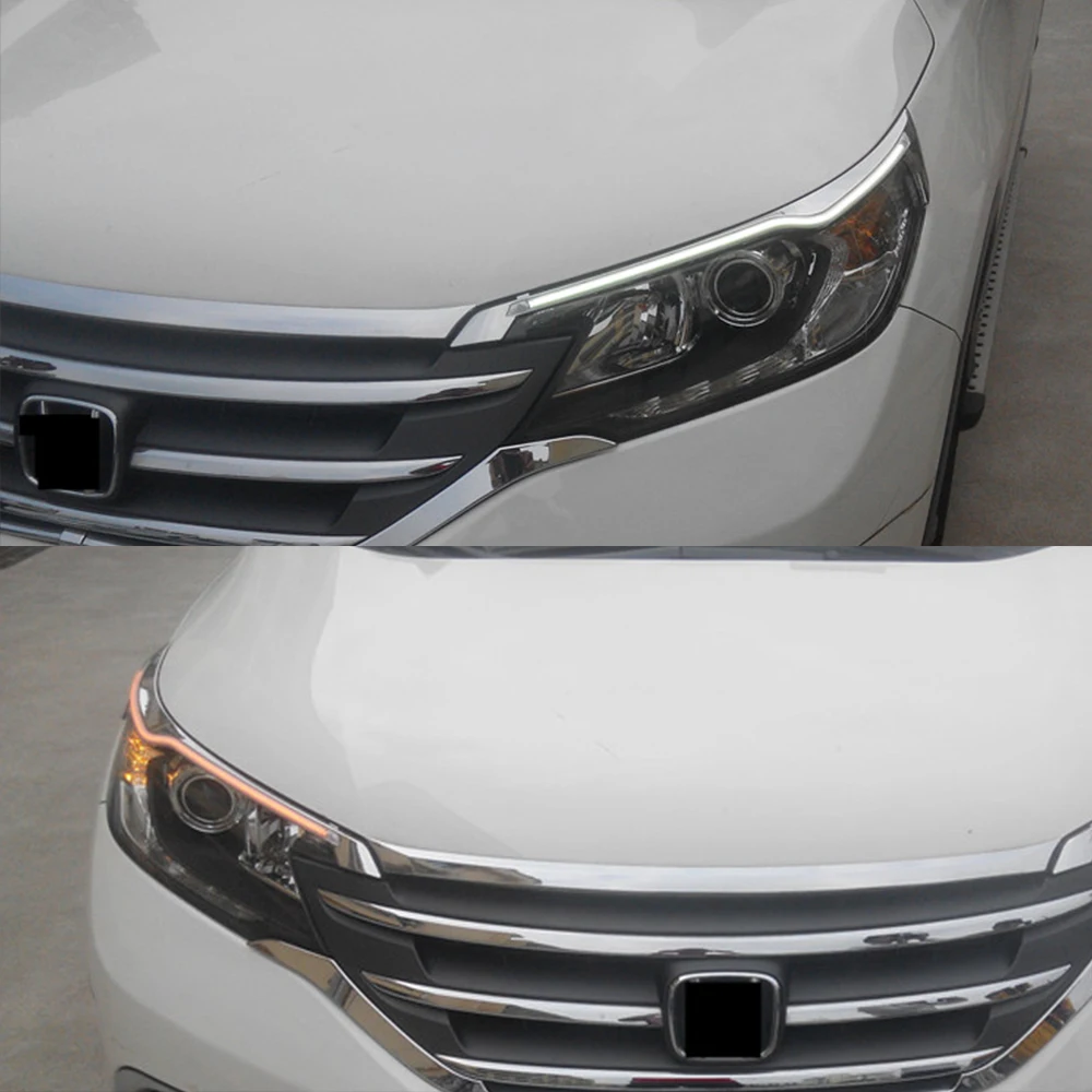 CSCSNL 2 шт. для Honda CRV 2012 2013 Автомобильный головной светильник светодиодный для бровей дневной ходовой светильник DRL с желтым поворотным сигналом светильник