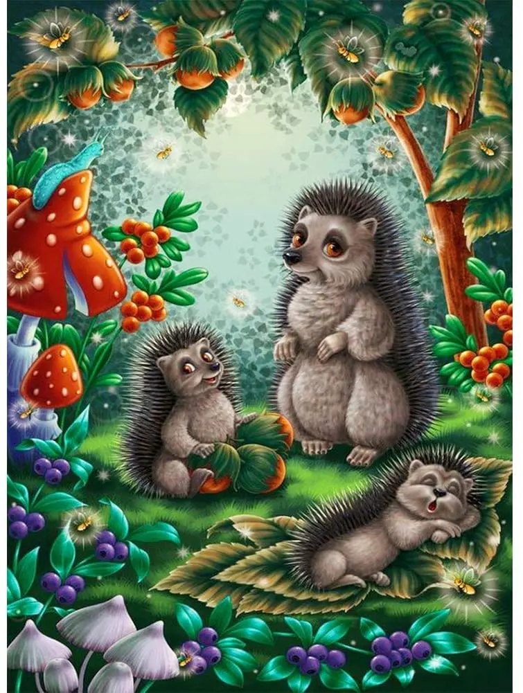 

DIY Handwork 5D Handmade DIY Drill Round Diamond Painting Kit Hedgehog Family Animal Cross Stitch Embroidery Gift Home Decor