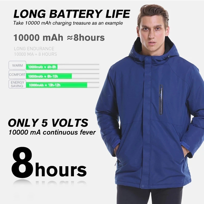 

2021 Winter Men Thermal Heating Jacket USB Battery Heated Jackets Outdoor Hiking Windproof Waterproof Heated Clothing
