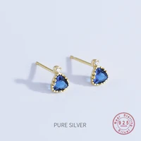 hi man 100 s925 sterling silver nordic ins geometric blue crystal stud earrings women charm christmas gift jewelry