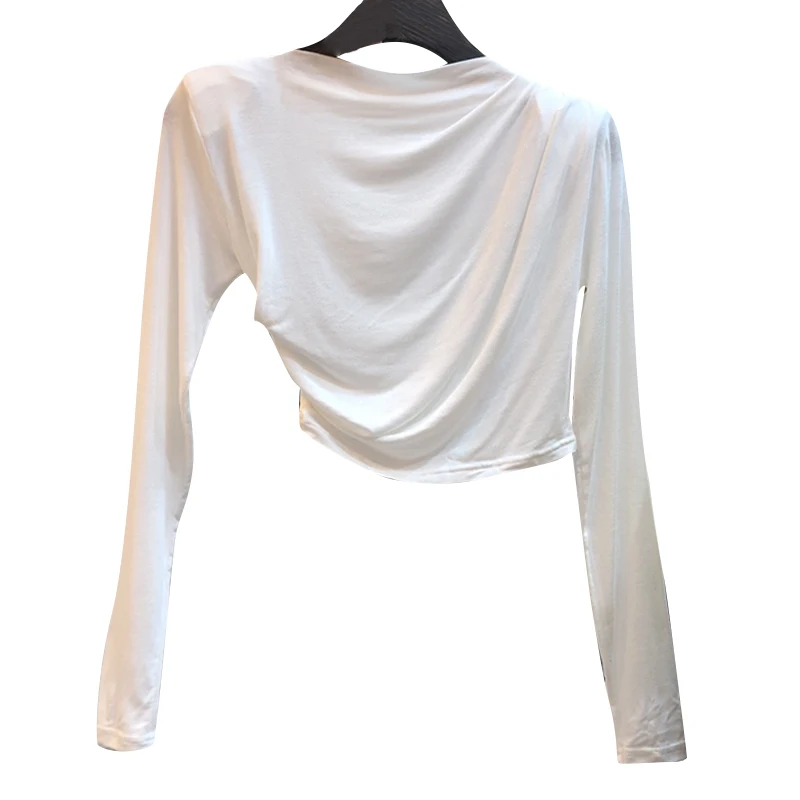 

GALCAUR Black T Shirt For Women O Neck Long Sleeve Solid Minimalist Skinny T Shirts Female Fashion New Clothing 2021 Summer Tide