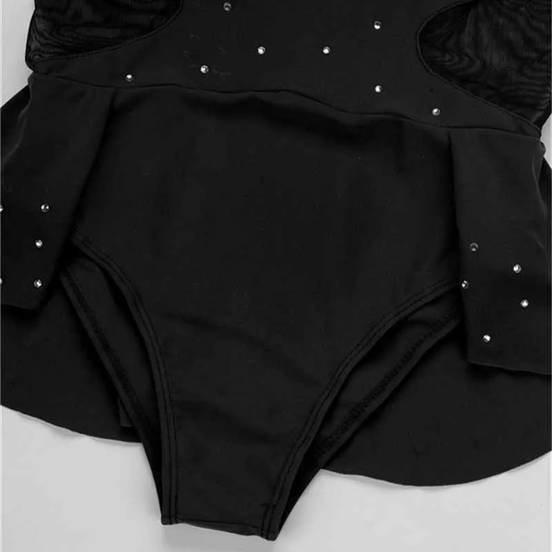 Kid Girls Sleeveless Sparkly Rhinestone Cutout Back Mesh Splice Leotard Dress for Modern Contemporary Ballroom Dance Performance |