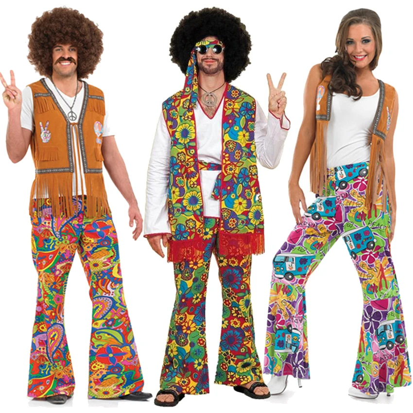 Костюм в стиле хиппи на Хэллоуин для мужчин и женщин винтажный костюм дискотеки