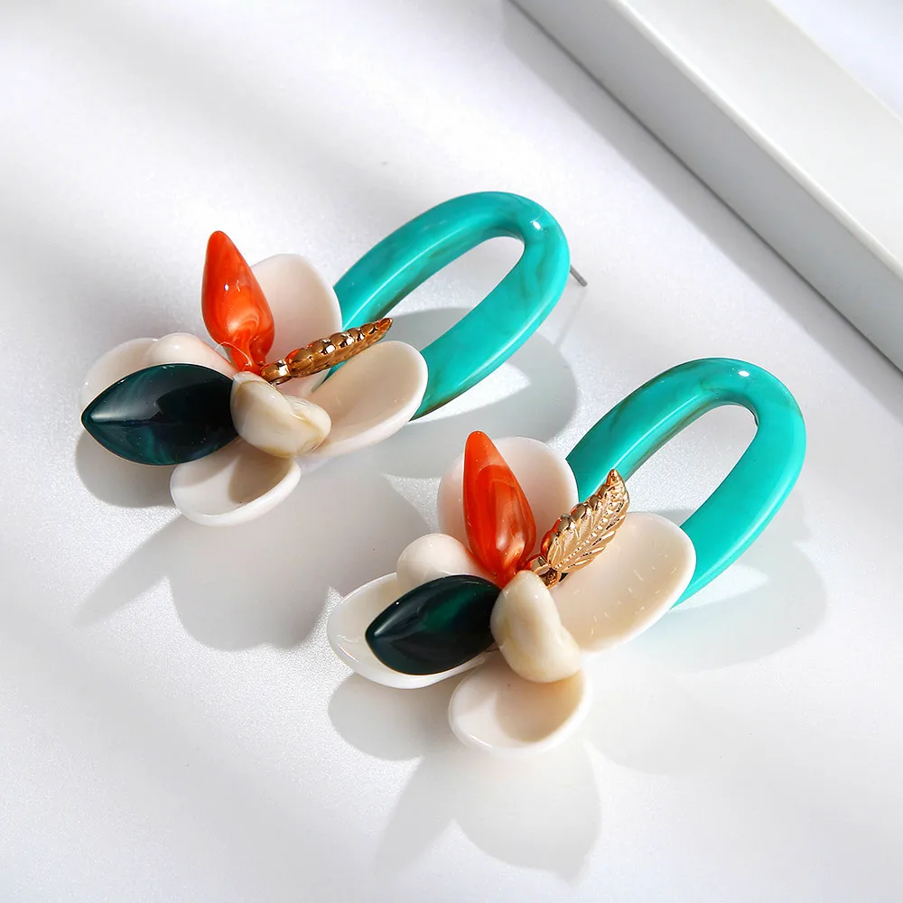 FishPeach Bohemian Big Flower Acrylic Dangle Earrings Statement Resin Drop For Women Vintage Earings Jewelry Party Gift | Украшения и