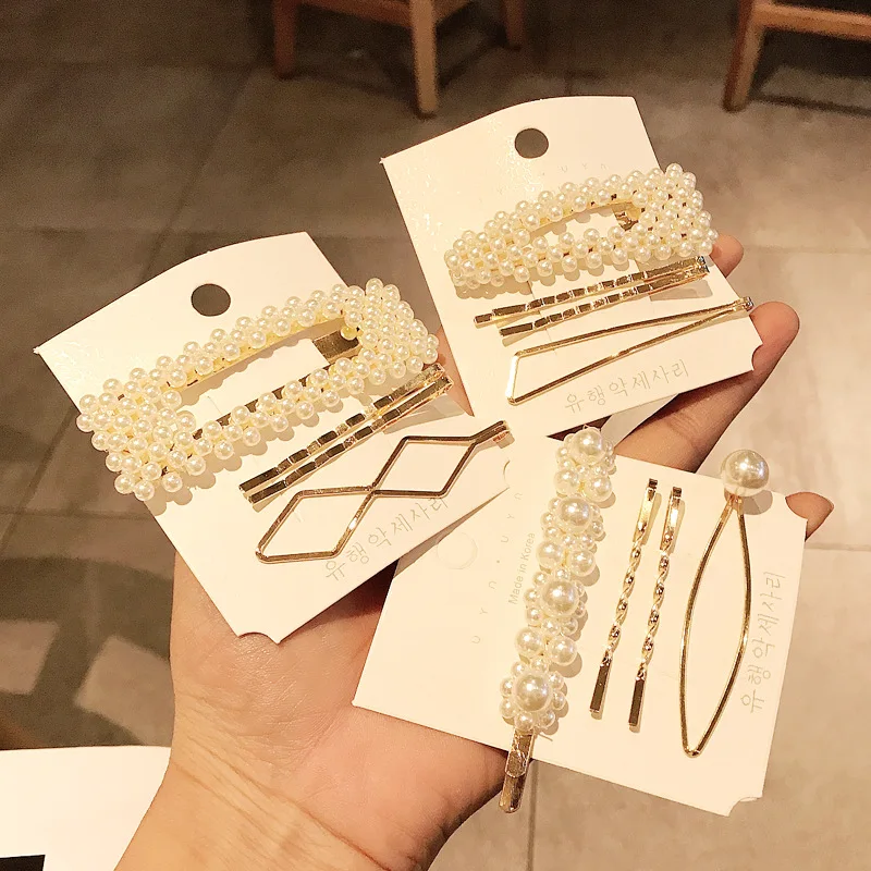 Женская заколка для волос с жемчугом Золотистая геометрической формы аксессуары