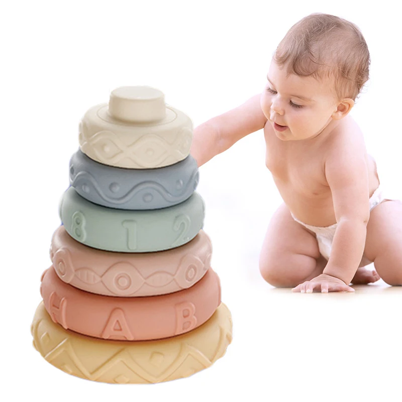 

Colorful Soft Silicone Building Blocks Toys 3D Touch Baby Massage Rubber Teether Squeeze Toy For Children Grasp Montessori To