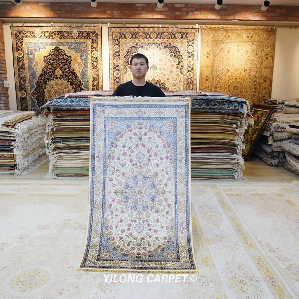 YILONG 3x5 4 'персидский шелковый ковер изысканный с цветочным узором выполненным