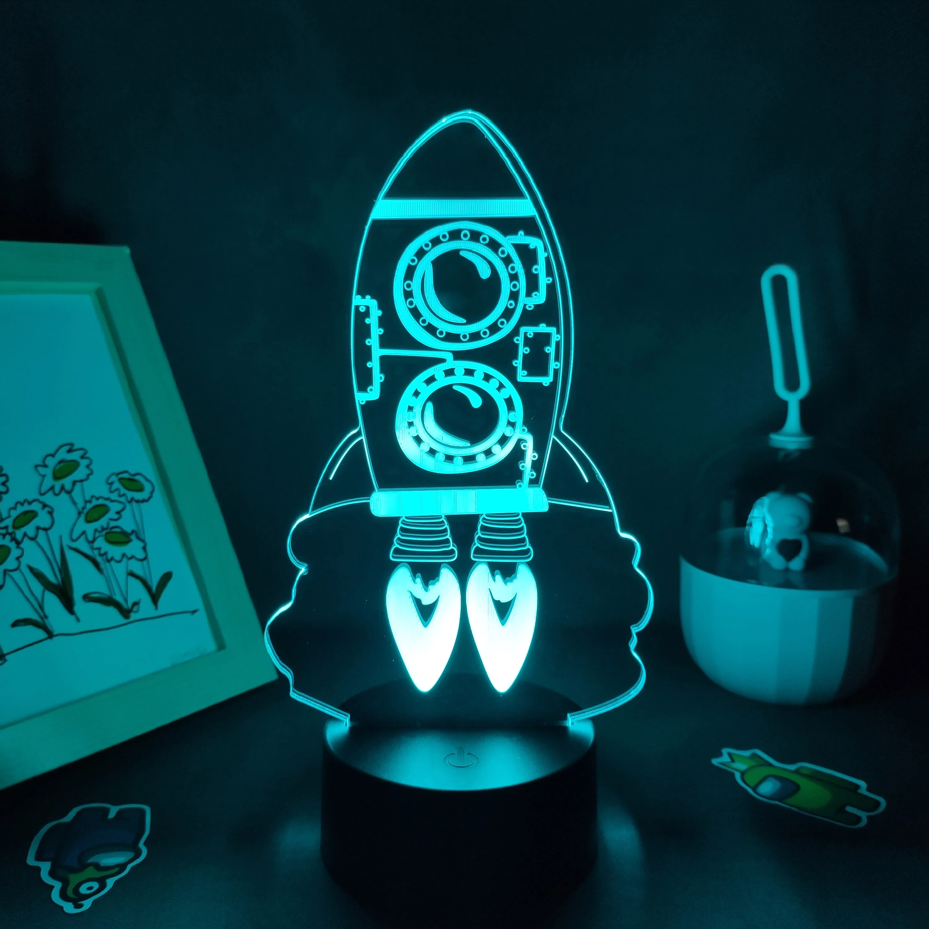

Rocket spaceship Lamps 3D LED RGB Neon Acrylic Night Light Cool Colorful Gift For Friend Bedroom Bedside Coffee Table Decoration