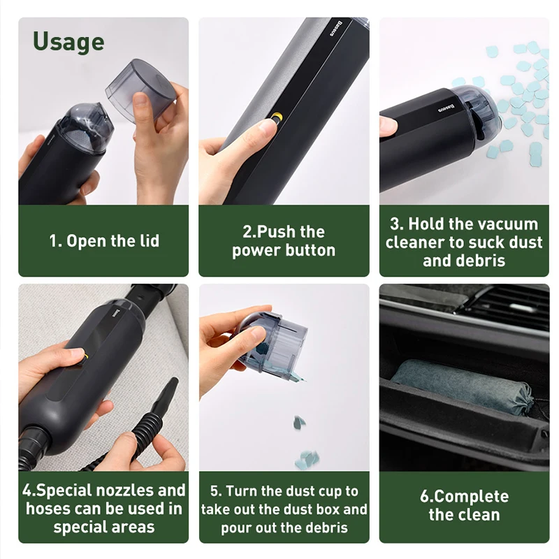 Baseus A2 Car Vacuum Cleaner Mini Handheld Auto Vacuum Cleaner with 5000Pa Powerful Suction For Home & Car & Office images - 6