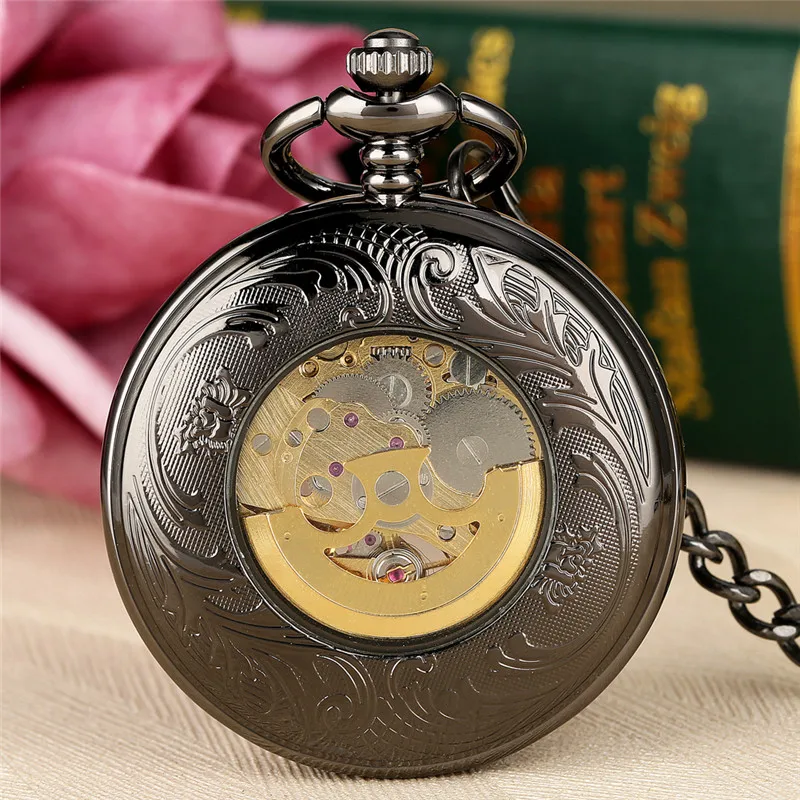 Antique Pendant Pocket Watch Unisex Hand Winding Mechanical Skeleton Watches Men Women Necklace Pendant Chain Half Hunter Gift