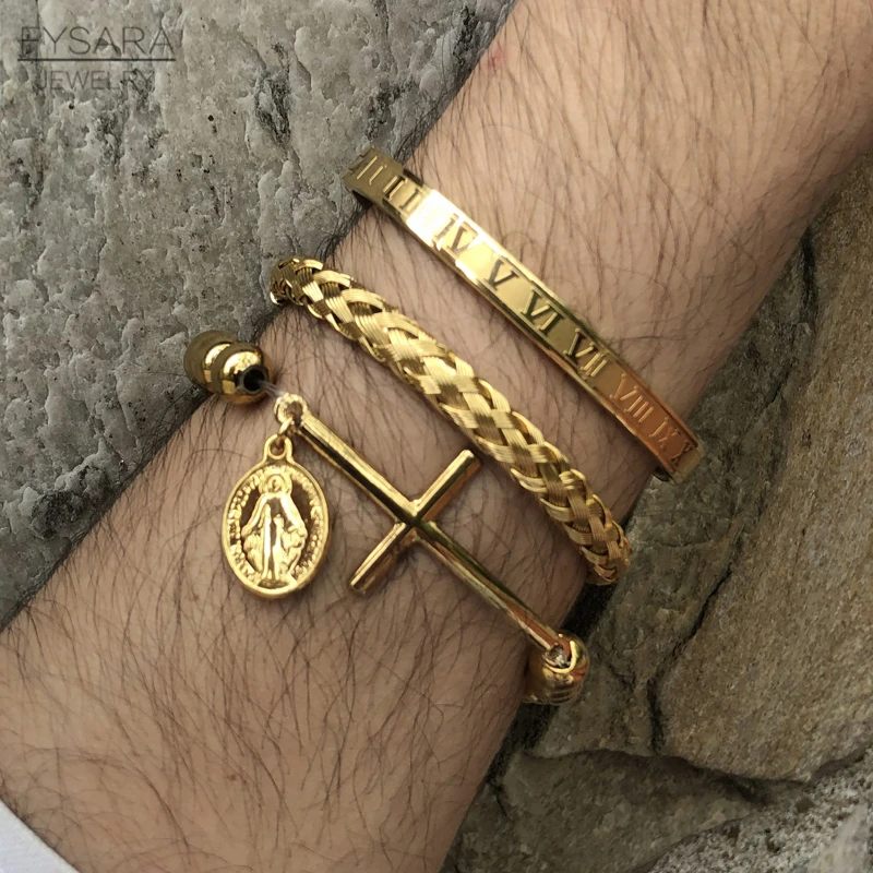 FYSARA Нержавеющая сталь Новинка! Фигурные бусины с Крест Тег Набор браслетов