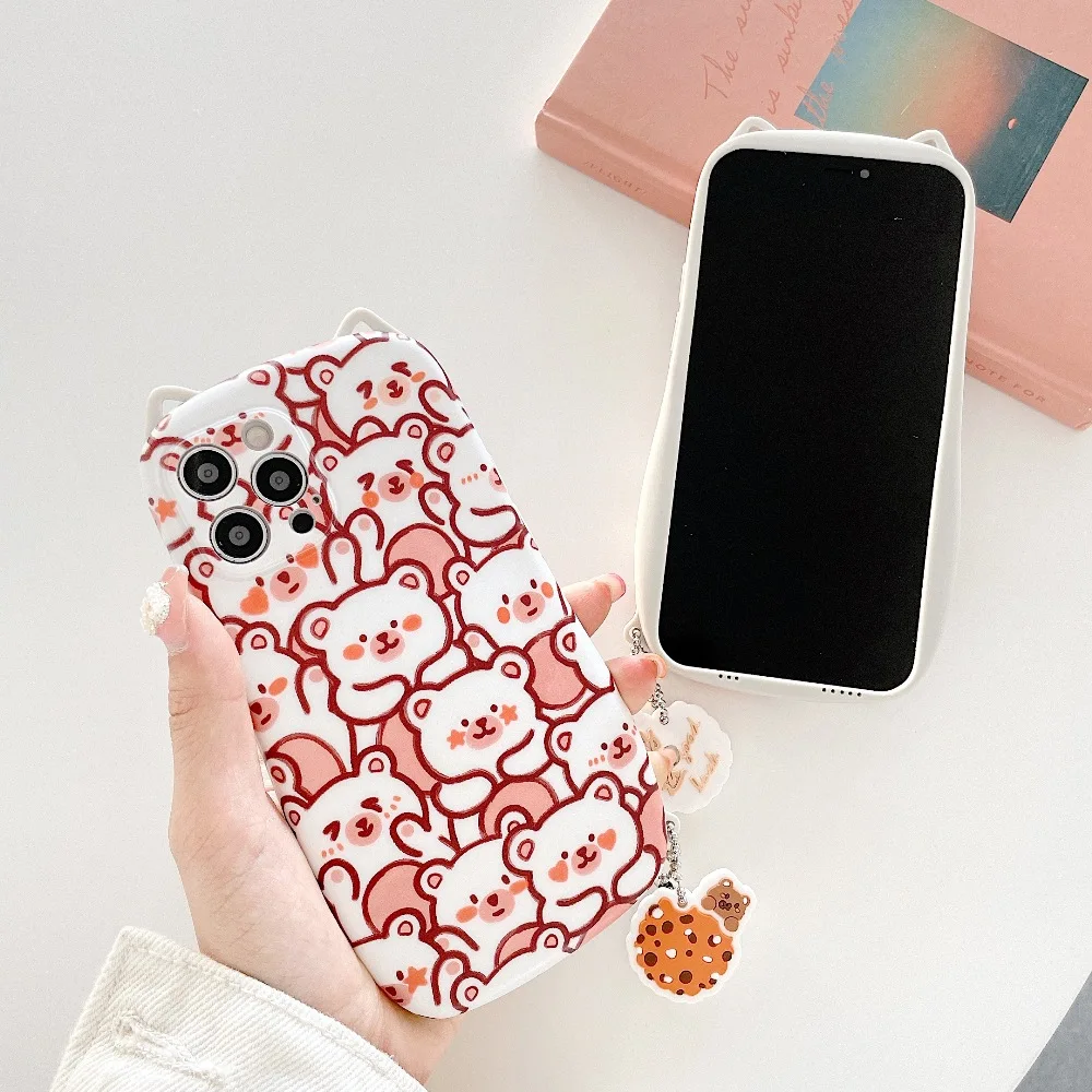 

sumkeymi 3D Cute ear Cartoon Bear Soft silicone phone Case For iphone 12 11 pro Max 7 8 Puls X XR XS protection cover