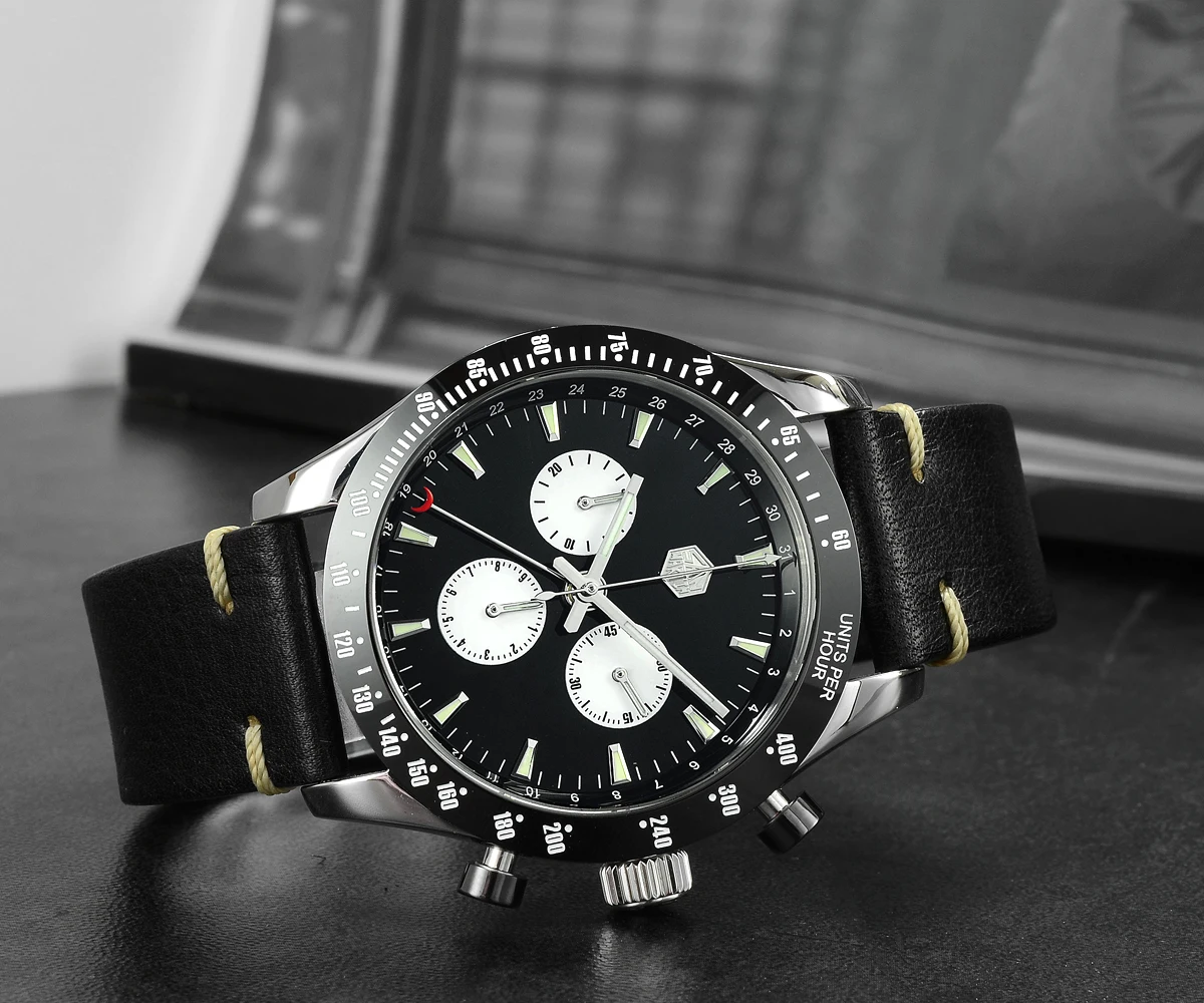 Lugyou San Martin Quartz Watch Men Chronograph Timepiece Sun ray Metal Band Sub Dials Pusher Sapphire 100m Water Resistant Glow